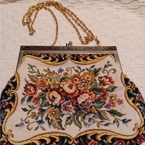 Vintage black floral mini bag w/ chain